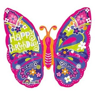 25" Butterfly Happy Birthday Foil Balloon