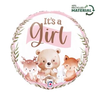 18" Woodland Animal Its A Girl Betallic Foil Balloon