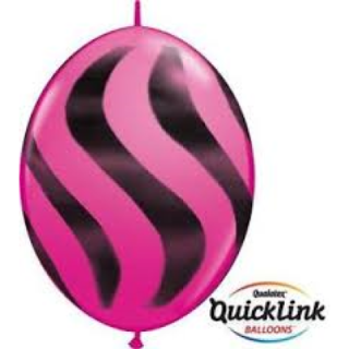 12" Wavy Stripes Quick Link Magenta & Black Latex Balloons 50ct