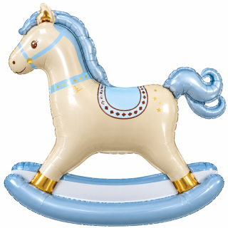 47" Bamboo Party Rocking Horse Blue Foil Balloon