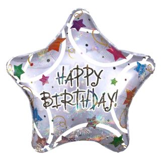 32" Happy Birthday Stars Jumbo Holographic Star Foil Balloon