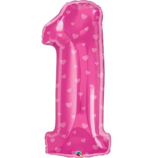 34" Pink Number 1 w/Hearts Qualatex Foil Balloon