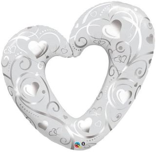 42" Hearts & Filigree Silver Foil Balloon