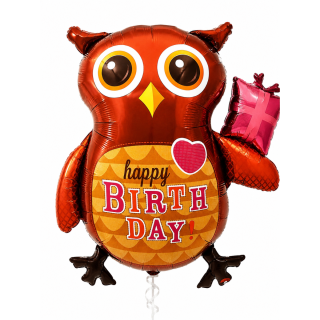 36 inch North Star birthday owl foil balloon with colourful party hat and bright birthday design