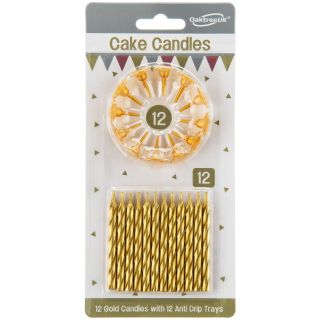 Spiral Cake Candles Metallic Gold 12 Candles and 12 Holders