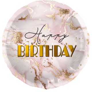 18" Marble Pink Happy Birthday Foil Balloon