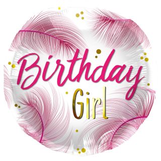 18" Birthday Girl Feather Foil Balloon