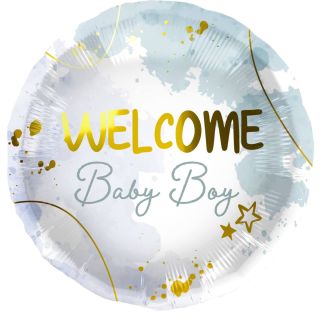 18" Welcome Baby Boy Blue & Gold Foil Balloon