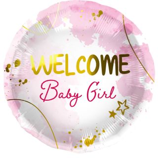 18" Welcome Baby Girl Pink & Gold Foil Balloon