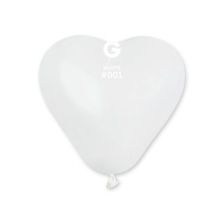 6" Gemar Heart Shape White 001 Latex Balloons 100ct