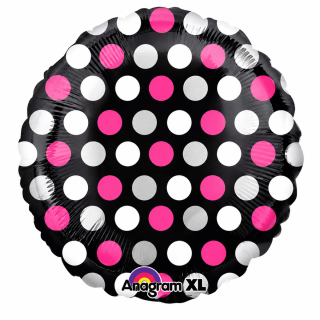 18" Anagram Round Black Pink Dots Unpackaged Foil Balloon