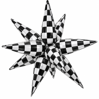 63.5cm Bamboo Party Starburst Black & White Checkered Foil Balloon