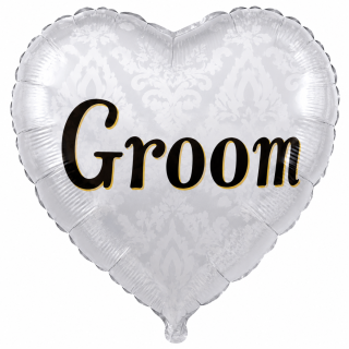 18" North Star White Groom Heart Foil Balloon