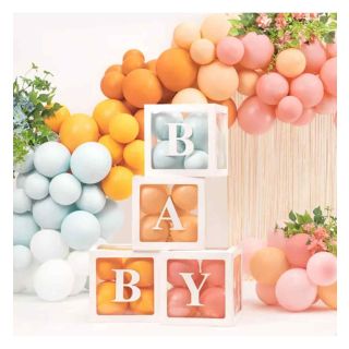 Balloon Boxes Baby 30cm x 30cm White Card with Clear Windows 4pc