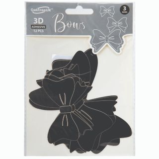 Bows 3D Black Self Adhesive 3 Sizes 12pcs