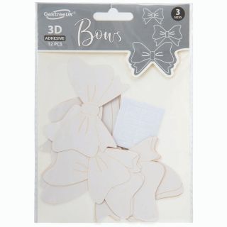 Bows 3D Pastel White Self Adhesive 3 sizes 12pcs