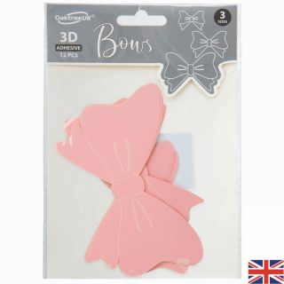 Bows 3D Pink Self Adhesive 3 Sizes 12pcs