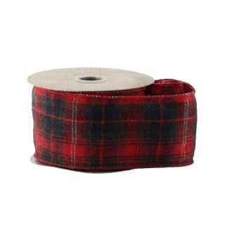 Red & Black Check Velvet Ribbon with Wired Edge 63mm x 10yds