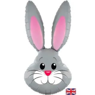 35" Cute Rabbit / Bunny Head Grey Metallic Foil Balloon