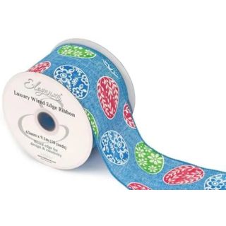 Eleganza Wired Edge Ribbon Easter Eggstravaganza Blue 63mm x 9.1m