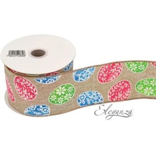Eleganza Wired Edge Ribbon Easter Eggstravaganza Natural 63mm x 9.1m