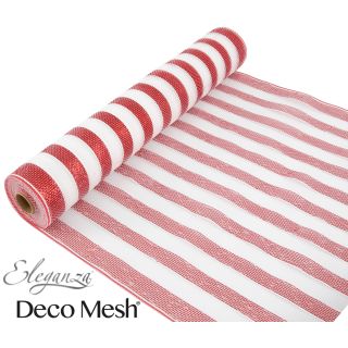 Eleganza Deco Mesh Metallic Stripe Red/White - 53cm x 9.1m