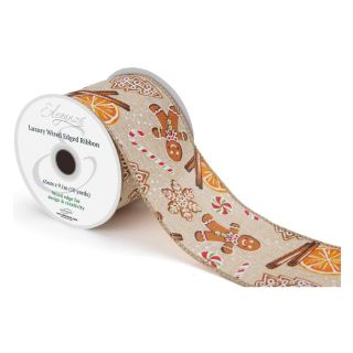 Eleganza Luxury Wired Edge Ribbon Christmas Burlap Gingerbread Man No.477 63mm x 9.1m