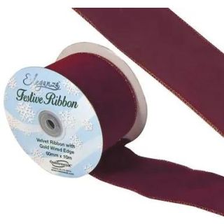 Eleganza Velvet Ribbon with Wired Edge Burgundy no17 60mm x 9.1m
