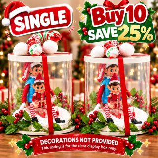 Clear Transparent Round Cake & Display Box with Lid & Base 26cm dia x 25cm high – Christmas Elf Arrival