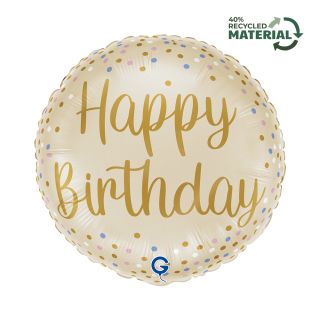 18" Happy Birthday Cream Dots Grabo Foil Balloon