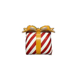 Gift Box Red/White Stripe with Gold Bow 14" x 12" Foil Balloon