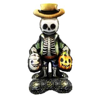 Halloween Skeleton with Spooky Candy Buckets 44" x 23" Foil Balloon