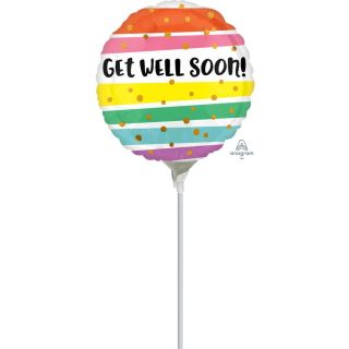 Mini Get Well Soon! Bold Stripes Foil Balloon