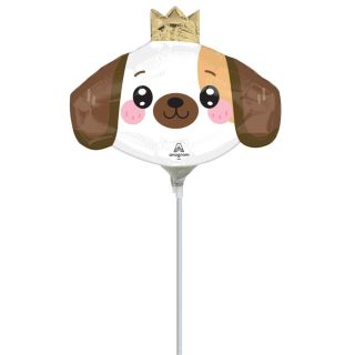 Mini Kawaii Puppy Head with Gold Crown Foil Balloon