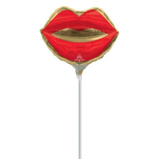 Mini Kiss Lips Red and Gold Foil Balloon