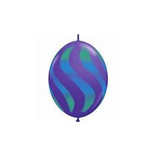 12" Wavy Stripes Quick Link Purple, Blue & Green Latex Balloons 50ct