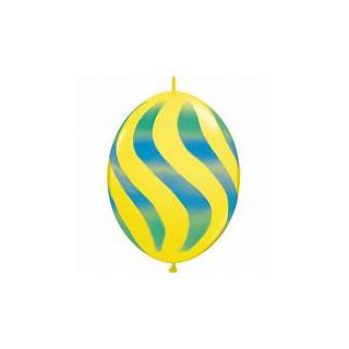 12" Wavy Stripes Quick Link Yellow & Blue Latex Balloons 50ct