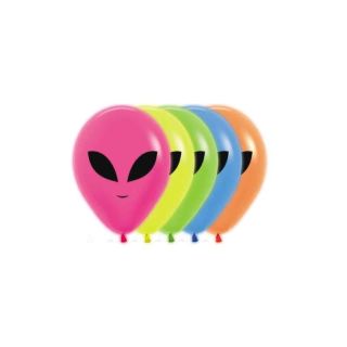 5" Sempertex Assorted 200 Neon Alien Heads Print Latex Balloons 50ct