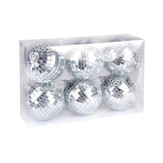 Set 6 Disco Balls Silver 8cm dia