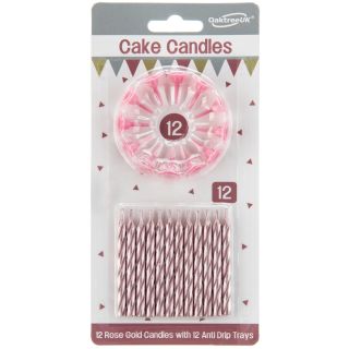 Spiral Cake Candles Metallic Rose Gold 12 Candles and 12 Holders