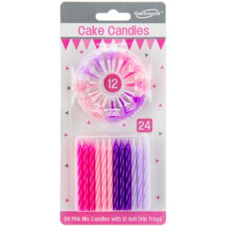Spiral Cake Candles Pink Mix 24 Candles and 12 Holders
