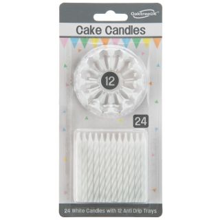 Spiral Cake Candles White 24 Candles and 12 Holders