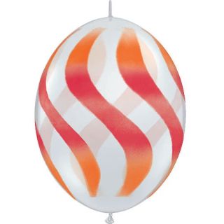 12" Wavy Stripes Quick Link Clear, Orange & Hot Pink Balloons 50ct