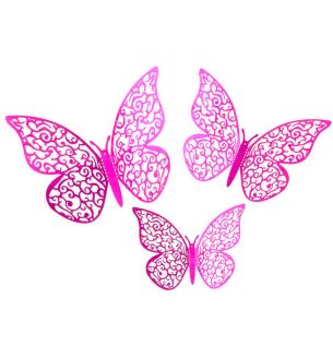 3D  Fuchsia Butterfly Decoration pk 12