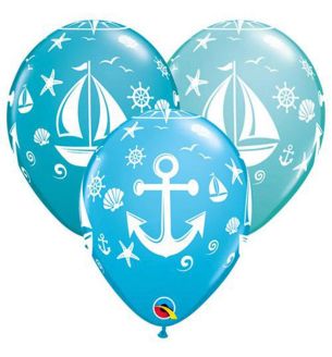11" Nautical Sailboat & Anchor Qualatex Blue Latex Balloons 25ct