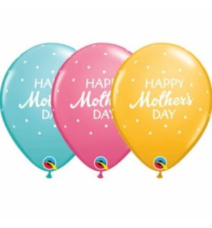 11" Happy Mother's Day Petite Polka Dots Assorted Latex Balloons 25ct