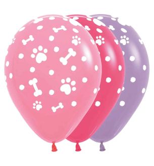 12" Sempertex All Over Paw Print Girl Assorted Latex Balloons