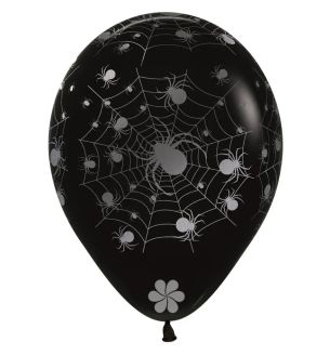 12" Sempertex Black Halloween Metallic Spider Latex Balloons 25ct