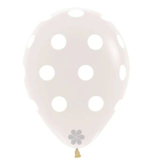 12" Sempertex Clear 390 with White Polka Dots Latex Balloons 25ct
