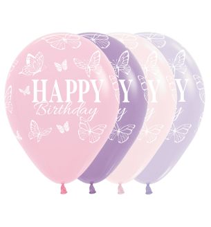 12" Sempertex Happy Birthday Enchanted Butterflies Assortment Latex Balloons 25ct